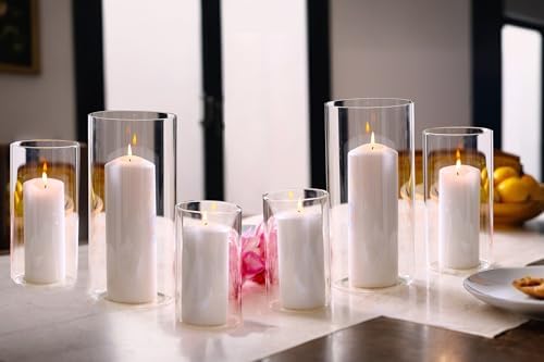 PHOSPHOR Hurricane Candle HoldersFor Pillar Candle Clear Glass Cylinder Centerpieces Vases Table Decoration Centerpiece Floral Room Decor Clear Seeded Bubbles Living Dining Kitchen 6 Pieces by PHOSPHOR