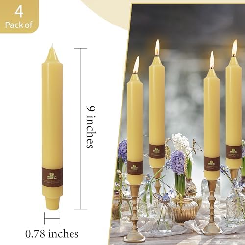 Beeswax Taper Candles 9 inch - 4 Pack Fat Candle Taper Candles Dripless, Smokeless, Unscented Tall Candlesticks - Perfect for Home Decor, Weddings, and Special Occasions - Image 4
