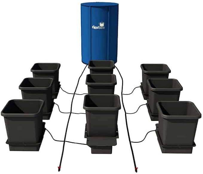 AutoPot 9 Pot System (3.9 Gallon Plastic Pots) (*Includes AIRBASES & AIRDOMES) Self-Watering, Gravity-Fed Hydroponic System (9Pot - 3.9 Gallon - 25 Gallon FlexiTank)