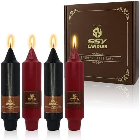 5 inch Short Taper Candlesticks Red Black Unscented Tapered Candles for Dark Romantic Halloween Party Gothic Dinner Household Decoration by XINAOBAOLUO