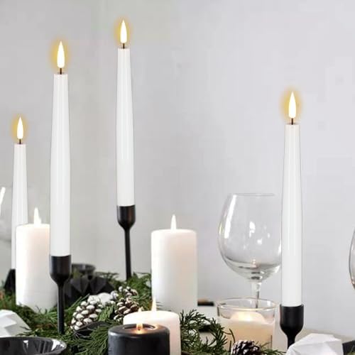 GenSwin Flameless Taper Candles, LED Taper Candles Battery Operated with Remote Timer, Set of 2 Real Wax White Flameless Candlesticks with 3D Flame for Home Weddin Party Holiday Decor (0.78” x 9.84”) - Image 2