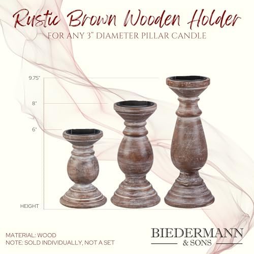 Biedermann & Sons Wooden Pillar Candle Holder, Brown, 6 Inch Tall, Fits Up to 3 Inch Pillar Candles, Rustic Candle Base for Tabletop Decor - Image 2
