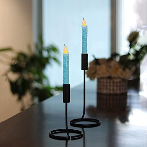 CVHOMEDECO. Real Wax Hand Dipped Battery Operated LED Timer Taper Candles Rustic Primitive Flameless Lights Decor, 6-3/4 Inch, Teal, 2 PCS in a Package - Image 2