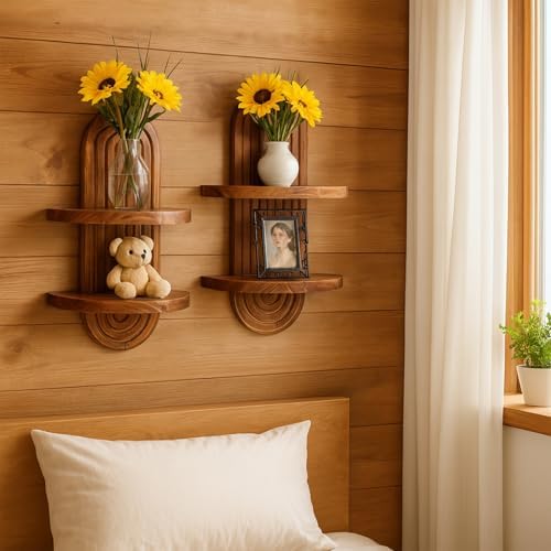 Artilady Boho Shelf Wall Decor, Wood Trinket Shelves for Storage Display - Image 2