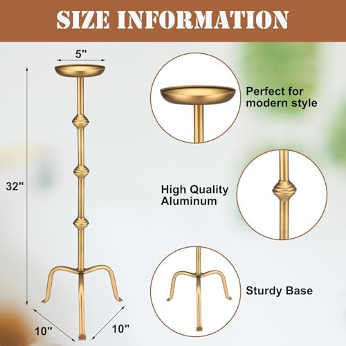 Mumufy 1 Pcs Metal Tall Floor Candleholder Candlestick, 32 Inch, Gold - Image 2