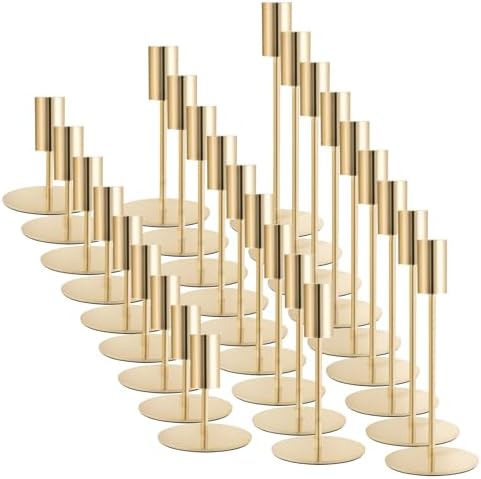 Gold Candlestick Holders Bulk, Taper Candle Holders 27Pcs, 3 Heights by ECHFSM