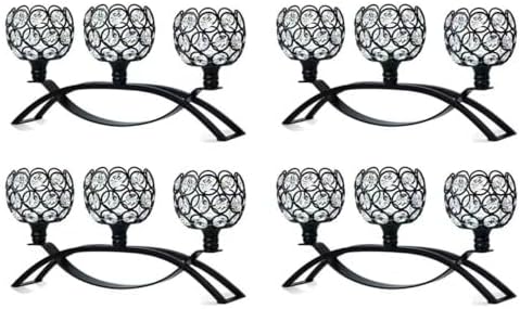 Crystal Tealight Candle Holder Centerpiece Home Decorative Candlestick Holder Elegant Table Centerpiece Home Decor Wedding Party Anniversary (Black, 3 Arm of 4 Pcs) by KOLNLALA
