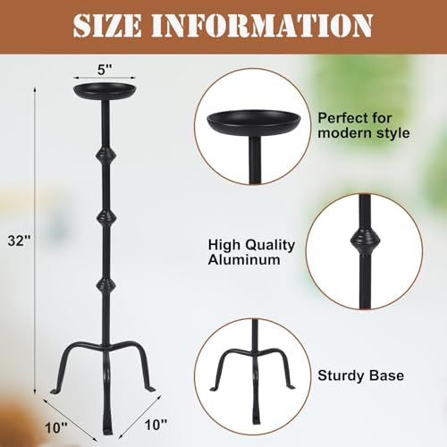 Mumufy 1 Pcs Metal Tall Floor Candleholder Candlestick, 32 in, Black - Image 2