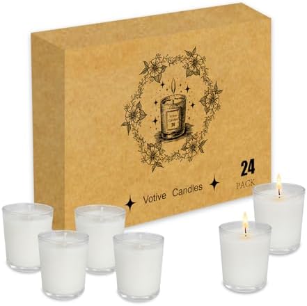 24 Pack Unscented Votives Candles in Glass- Ideal Gift for Wishing,Hydrotherapy, Wedding, Birthday, Holiday, Party,Votive Candles Bulk, Transparent Glass Filled, Wishing Candles by Lightupyourwonderfullife