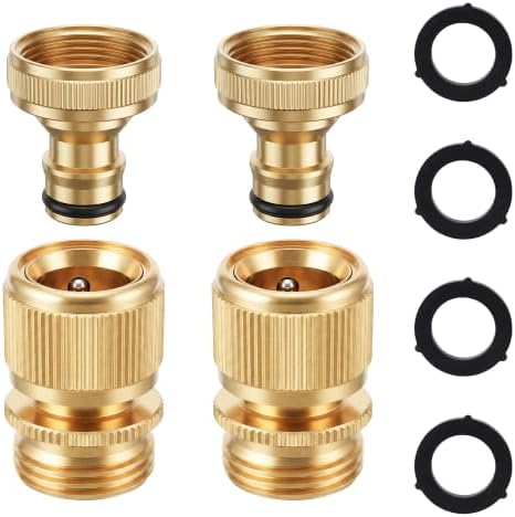 Garden Hose Quick Connect, 3/4 Inch Ght Solid Brass Water Hose Connector, Leak Proof Durable General Model Pressure Washer Quick Connect for Garden Watering(2 Sets) by YEVEETTE