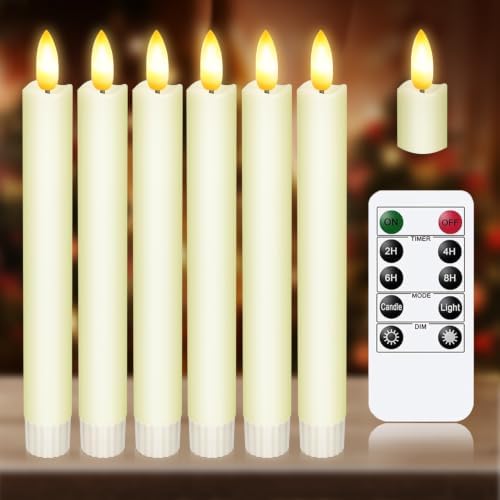 KSWING Upgraded Real Wax LED Flameless Taper Candles with Remote, 8 Inch Ivory Candlesticks Battery Operated 3D Flickering - 8" Realistic Fake Candle Sticks for Home/Wedding/Fireplace Xmas Decor by Unknown