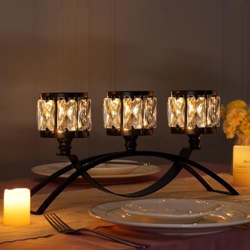 3 Arms Crystal Candle Holders, Arch Candlestick Table Candelabras Centerpieces for Wedding, Dinning Room, Cabinet Ornaments, Home Decoration， Gift (Black, 2 Pcs-3 Arm Arched) - Image 5