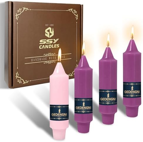 Pink Candlesticks Short Taper Candle,5inches Purple Candle Sticks Dripless Tapered Candles for Home Decor Weddings Festive Party Holiday,7D-3PUR1PIN by Gedengni