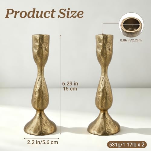 Cast Iron Taper Candle Holders Set of 2, Brass Candlestick Holders - Image 2