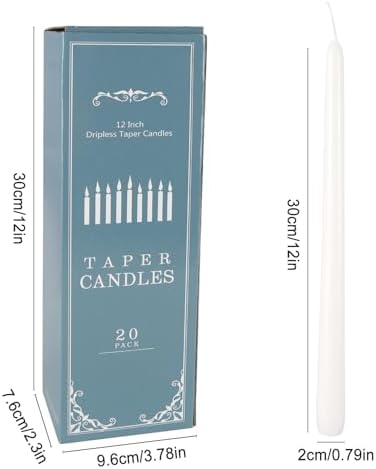 Howemon 20 Pack White Taper Candles 12 Inch Tall 3/4 Inch Thick Burn 10 Hours - Image 4
