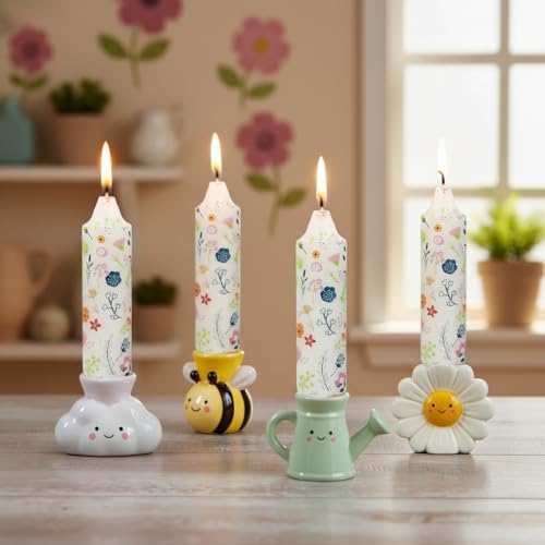 5 inch Short Candle Floral Candle Sticks Kawaii Printed Candlestick Handmade Unscented Taper Candle 4 Pack Cute Flower Tapered Candles for Birthday Home Dinner Wedding Holiday - Image 4