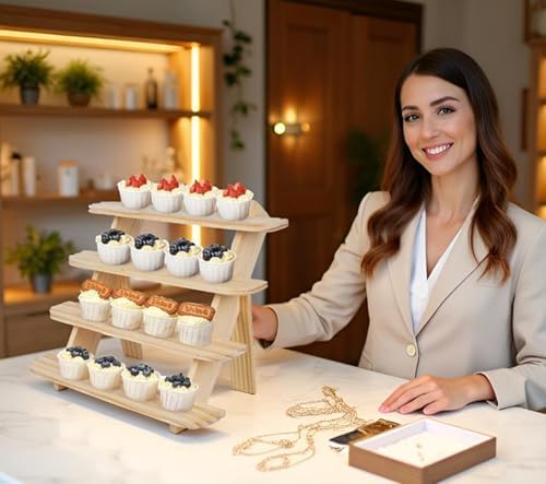 Wooden Display Stand, Tiered Cupcake Stand, 4 Tier Display Stand Riser - Image 2
