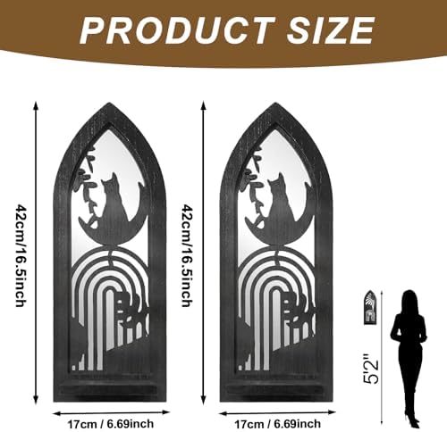 ZEXUIRU 2 Set Rustic Candle Sconces Living Room Bedroom Entryway Wood Mirrored, Farmhouse, Carved Frame Wall-Mount Wooden Candle Holders Wall Decor Hanging Handmade Holder - Black - Image 4