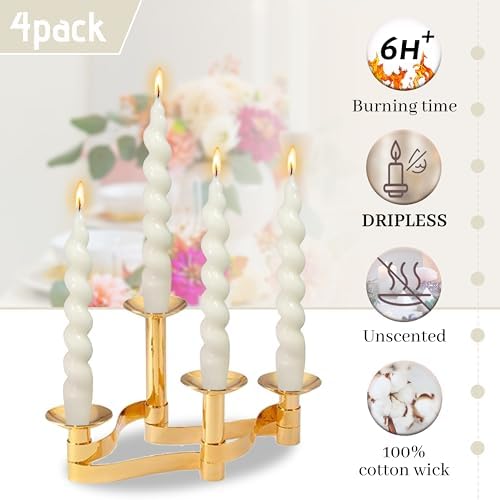 Smokeless Short Candles Elegant Ivory Twisted Spiral Candles 7.5 Inch Unscented Candlesticks Handmade Taper Candles 4 Pcs for Holiday Gifts Romantic Dinner Decoration - Image 5