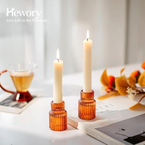 Hewory Glass Candlestick Holders Bulk, 20PCS Amber Taper Candle Holders - Image 4