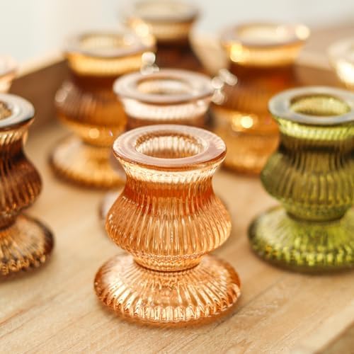 WDHODEC Glass Candlestick Holders 12PCS Taper Candle Holders for Table Centerpiece Vintage Colorful Candle Sticks for Wedding, Party and Birthday Table Decoration(Brown) - Image 4
