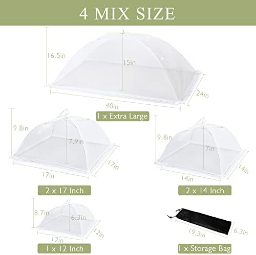 7Pack Various Size (40x24*1,17x17*2,14x14*2,12x12*2) Pop-up Food Tents Food Covers for Outside Mesh to Keep Bugs away,Reusable Collapsible Food Nets for Picnic Party BBQ Wedding Fruit - Image 5