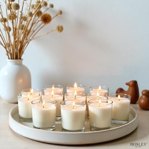 Hosley Set of 12 White Unscented Votive Candles in Clear Glass Holders - Hand Poured Soy Wax, 10-12 Hour Burn Time for Weddings & Home Decor - Image 4