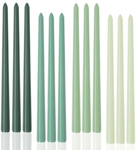 12 inch Green Gradient Taper Candles Unscented Smokeless Long Tall Tapered Candle for Candlesticks Sticks Wedding Advent Home Decor Dinner Christmas，Set of 12 by LPUSA