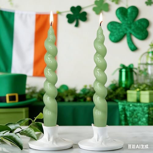 7.5 Inches Spiral Taper Candles Colorful Twisted Candle Dripless Long Candles, Handmade Candlesticks for Wedding Dinner Decor, Set of 4(Green) - Image 4