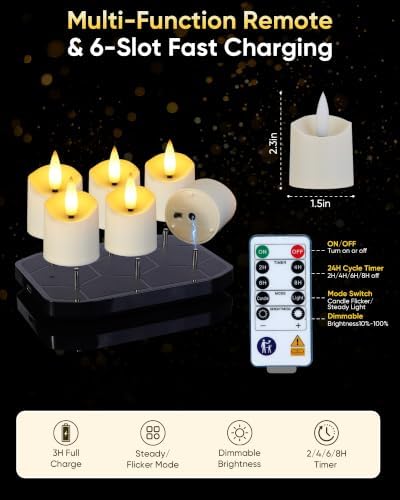 Homemory 6 Pack Rechargeable Tea Light Candles with Remote, 2/4/6/8H Timer - Image 5