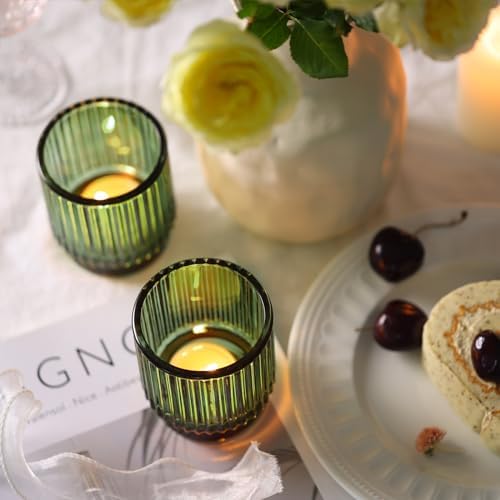 DEVI 8pcs Large Green Votive Candle Holders for Wedding Centerpieces, Glass Tea Lights Candle Holder Decor, Wedding Bridal Shower Party Table Decor, Vintage Boho Easter Decor for Table Centerpiece - Image 6