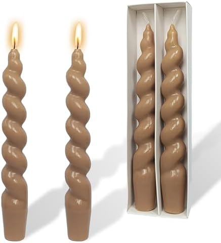 Smokeless Spiral Taper Candle 7.5 Inch Short Twisted Candles Handmade Brown Unscented Twisted Candles for Home Decor by YUKCAXDLS