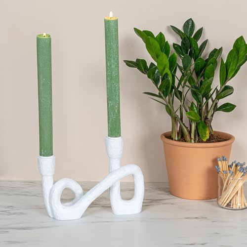 Modern Sculptural Double Taper Candle Holder, White - Image 3