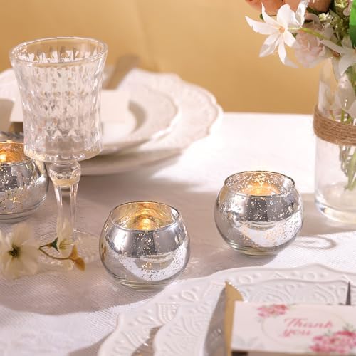 Silver Votive Candle Holders Set of 12 - Mercury Glass Votives Candle Holder - Christmas Tealight Candle Holder for Home Decor and Weddings/Parties Table Centerpieces - Image 5