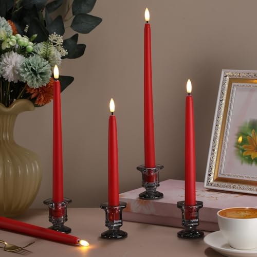 Rossesay 24 Pcs Flameless LED Taper Candles Battery Operated Candle 8.5", 9.65", 10.8", 12.8" Flameless Candlesticks Flickering for Christmas Church Wedding Indoor Decoration(Classic, Red) - Image 6
