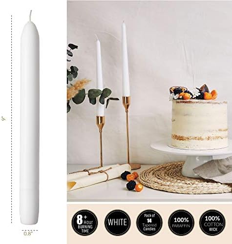 Tribello White Candle Sticks, 14 Pack, 9 Inch Tall White Taper Candles - Image 3