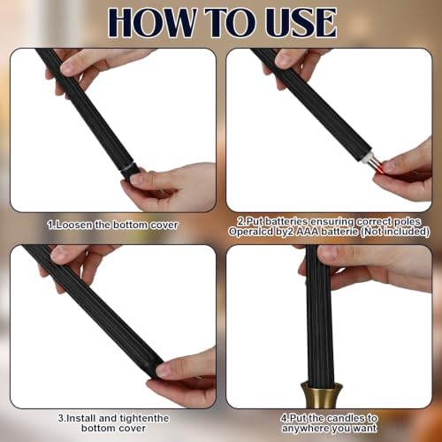 Rossesay 24 Pcs Flameless LED Taper Candles Battery Operated Candle 8.5", 9.65", 10.8", 12.8" Flameless Candlesticks Flickering for Christmas Church Wedding Indoor Decoration(Roman Column, Black) - Image 6