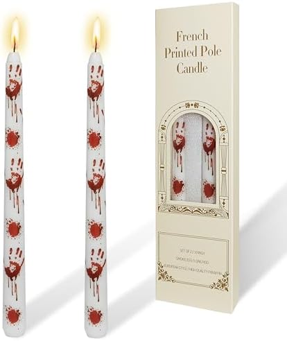Halloween Decorations Taper Candles -YUKCAXDLS White Blood Handprint Horror Party Decor Candlestick Unscented Smokeless 10 Inch Tall Candle Set of 2 by YUKCAXDLS