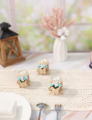 10 Piece Wooden Butterfly Tealight Candle Holder for Baby Shower Favor for Guests, Baby Boy Christening Return Gifts, Baby Boy Gender Reveal Gifts, Christening Party Gift for Guests.(Blue) - Image 4
