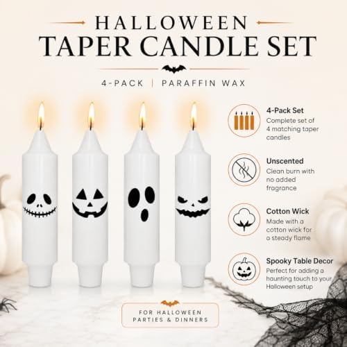 Halloween Taper Candles 5in, 4 Pack White Candles with Spooky Ghost Faces - Image 5