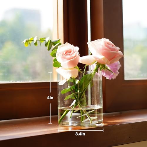 12pcs Glass Cylinder Vases for Centerpieces - 4 inch Clear Glass Flowers Vases Bulk, Hurricane Candle Holders Floating Candle Vases for Table Centerpiece Formal Dinners Home Decor - Image 2