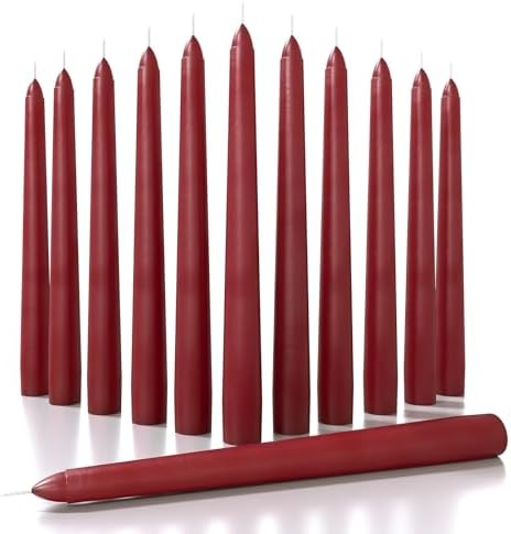 CANDWAX 8 inch Bordeaux Taper Candles Set of 12 - Unscented Smokeless Dripless Tall Candlesticks - Ideal for Home Decor, Thanksgiving or as Christmas Candles - Tapered Christmas Candle Sticks by CANDWAX