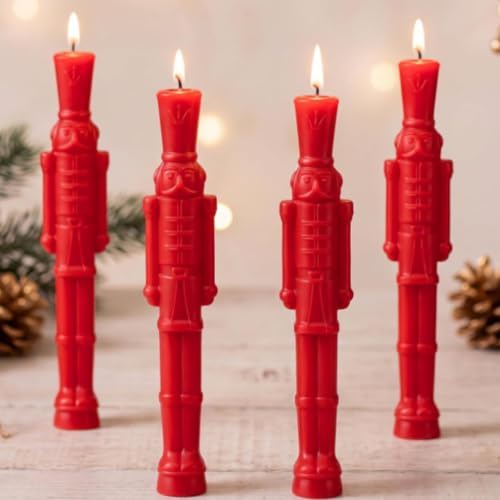 Nuanchu 4 Pcs Christmas Nutcracker Red Taper Candles for Table Decor by Nuanchu