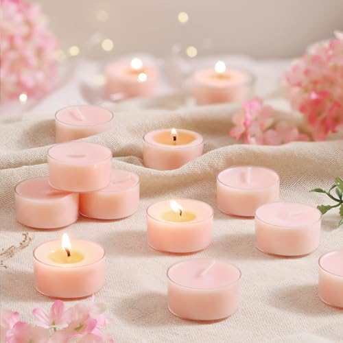 Scented Tea Lights Candles, Sakura Blush, 16 Pack – Soft Pink Scented Tealight Candles– 100% Palm Wax – 6 Hour Burn Time Aromatherapy Tea Light Votive Candle for Spring Decor, Bath, Romance by LAMORGIFT