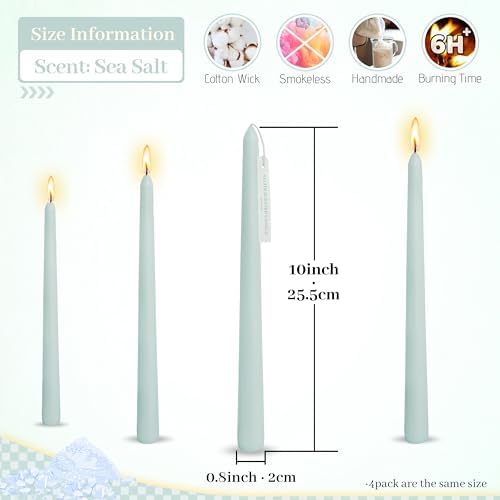 Sea Salt Scented Blue Taper Candles 10 Inch Smokeless Candle Sticks Handmade Long Candles for Home Decor Festival Wedding - Image 5
