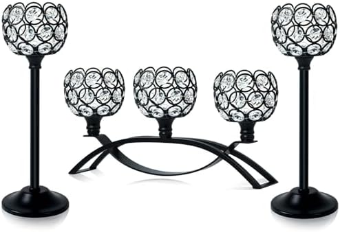 Crystal Tealight Candle Holder Centerpiece Home Decorative Candlestick Holder Elegant Table Centerpiece Home Decor Wedding Party Anniversary (Black, Set of 3) by KOLNLALA