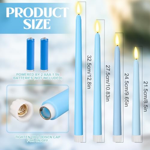 Rossesay 24 Pcs Flameless LED Taper Candles Battery Operated Candles 8.5", 9.65", 10.8", 12.8" Flameless Candlesticks Flickering for Christmas Church Wedding(Classic, Ocean Color) - Image 3