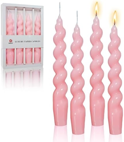 7.5 Inches Spiral Taper Candles Colorful Twisted Candle Dripless Long Candles, Handmade Candlesticks for Wedding Dinner Decor, Set of 4(Pink) by FCMSHAMD