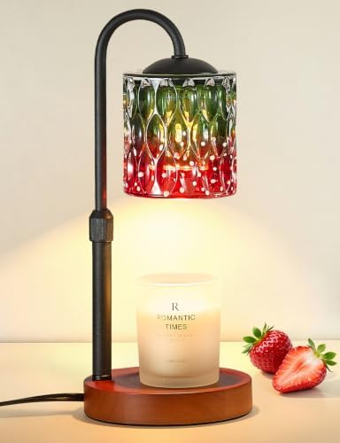 Briever Dimmable Candle Warmer Lamp with Timer, Height Adjustable Electric Candle Wax Warmer, Birthday Gifts for Women Mom, House Warming Gifts New Home Decor, Solid Wood Base, Strawberry Shade by Briever