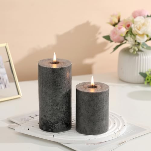 3x6 Inch Grey Pillar Candles Set of 3, Hand-Poured Unscented Pillar Candles - Image 4